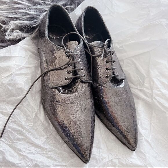 NEW Miu Miu Oxford lace up shoes size 36.5 in silver - Picture 2 of 9